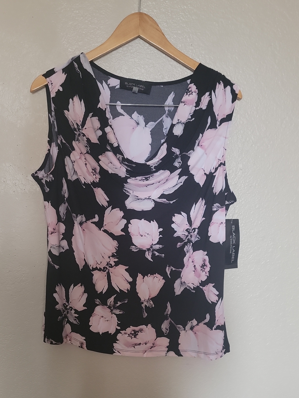 Black Label Black & Blush Floral Cowl Neck Sleeveless Top